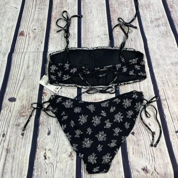 POLO RL Black White Floral Stencil Bikini Set L - Picture 13 of 16